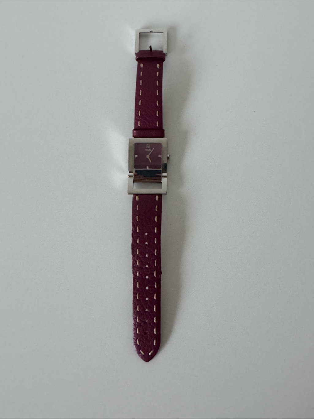 Authentic Vintage Fendi Orologi Square Watch Burgundy Leather